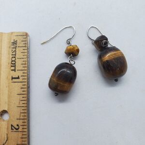Sterling Silver Tigers Eye Stone Dangle Earrings 925